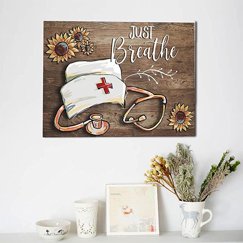 Just Breathe Stethoscope and Nurse Cap Inhale Exhale Medical Staff