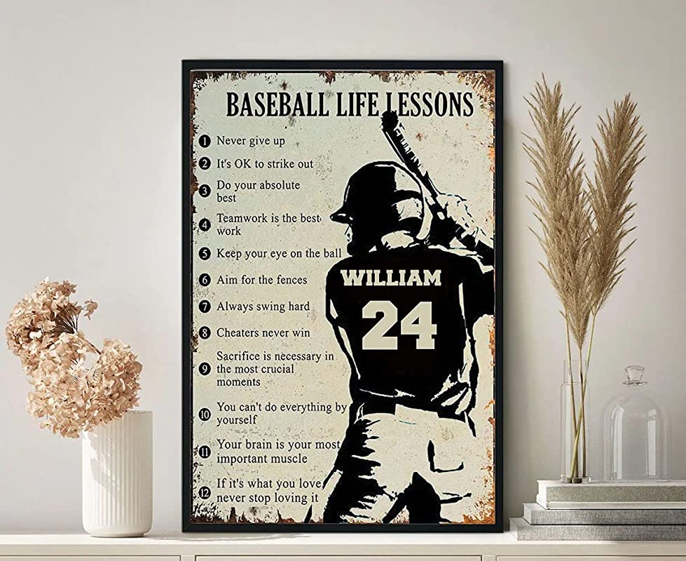 Personalised Baseball Life Lessons Never Give Up, for Baseball Players Custom Name