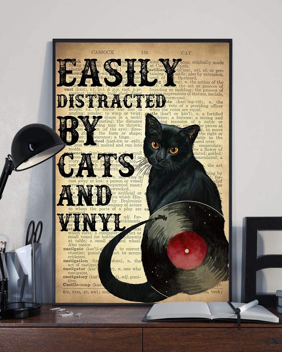 Easily Distracted By Cat And Vinyl Black Cat 1208