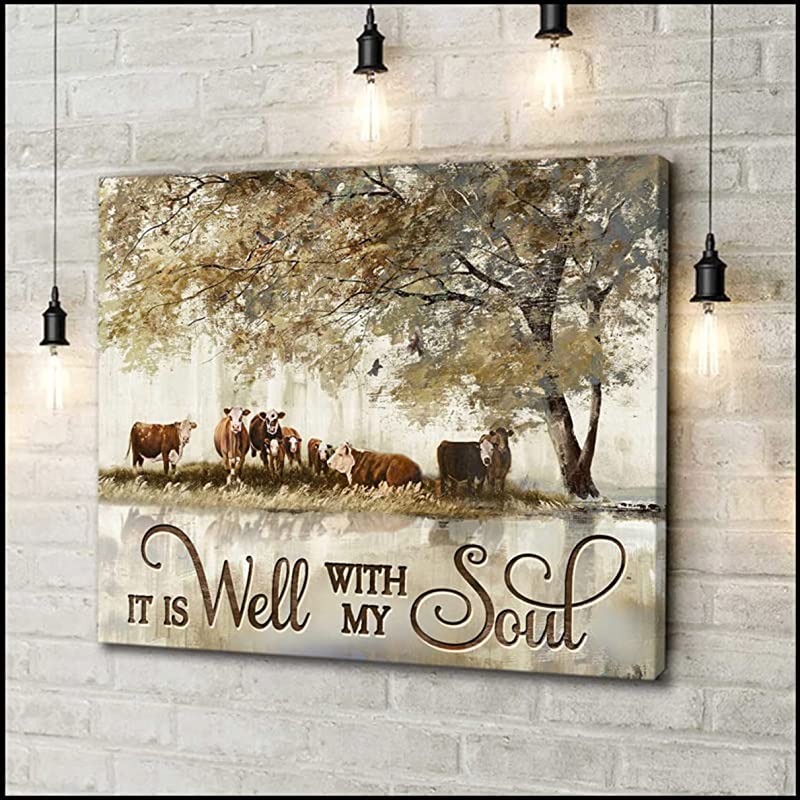 It is Well with My Soul Hereford Cows Farmhouse Hereford Cows Big Tree Home Art