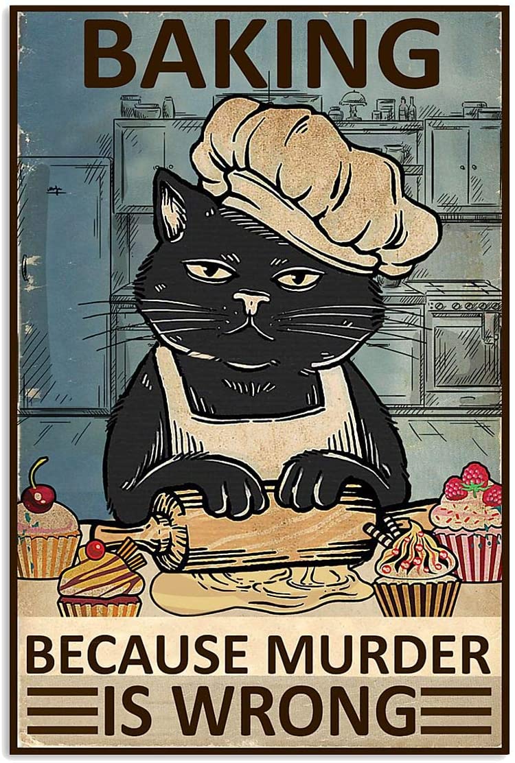 Retro Black Cat Baking Because Murder Wrong Black Cat Cooker Baker Love Cakes