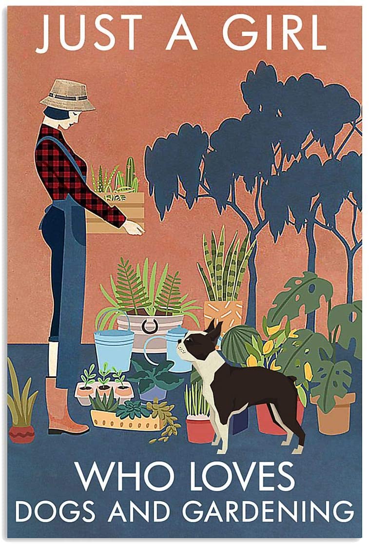 Vintage Just A Girl Loves Gardening Boston Terrier