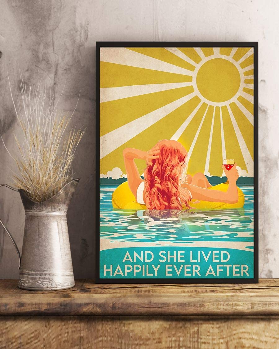 Swimming And She Lived Happily Ever After Wine Girl Retro Sun 1208