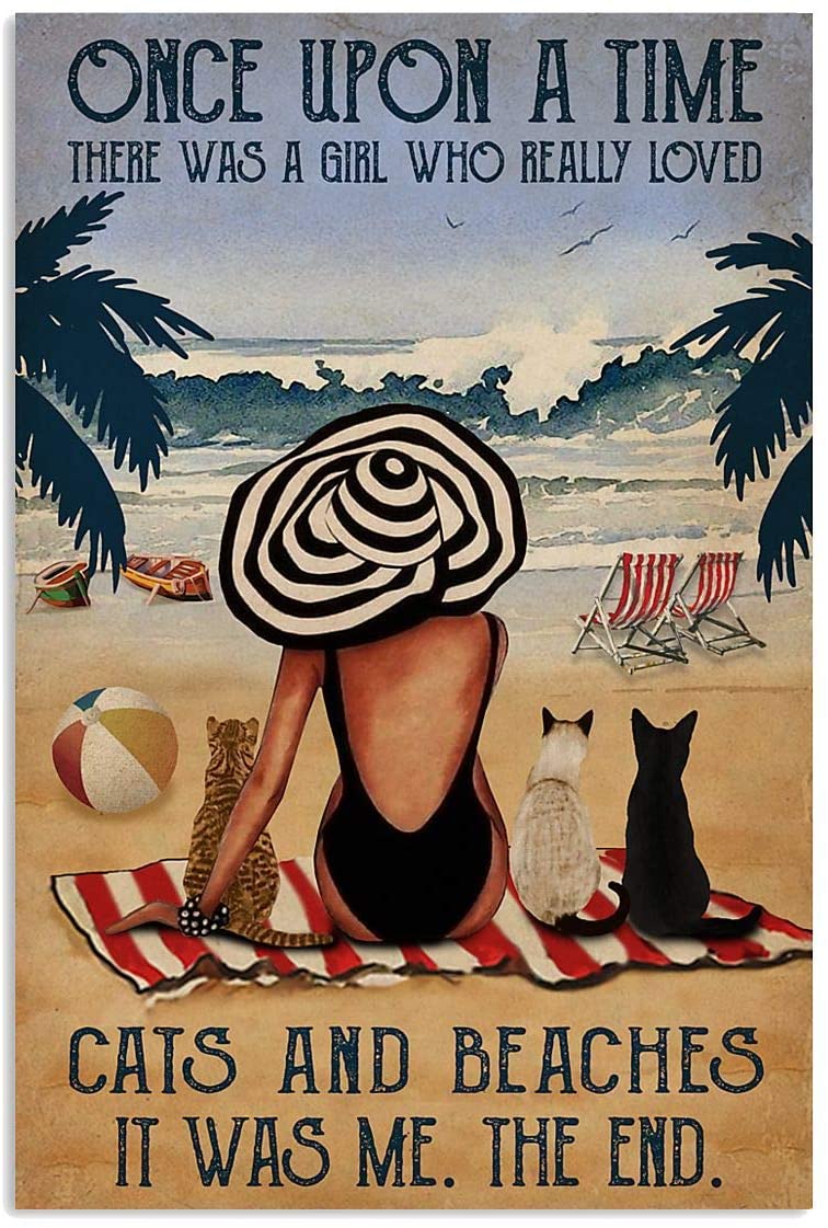Vintage Beach Once Upon A Time Cats And Girl There Was A Girl Who Really Loved