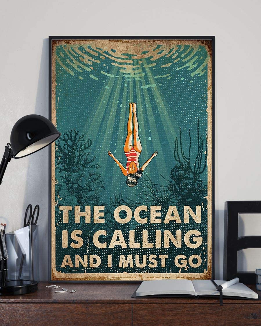 The Ocean Are Calling And I Must Go Swimming Diving Girl 1208