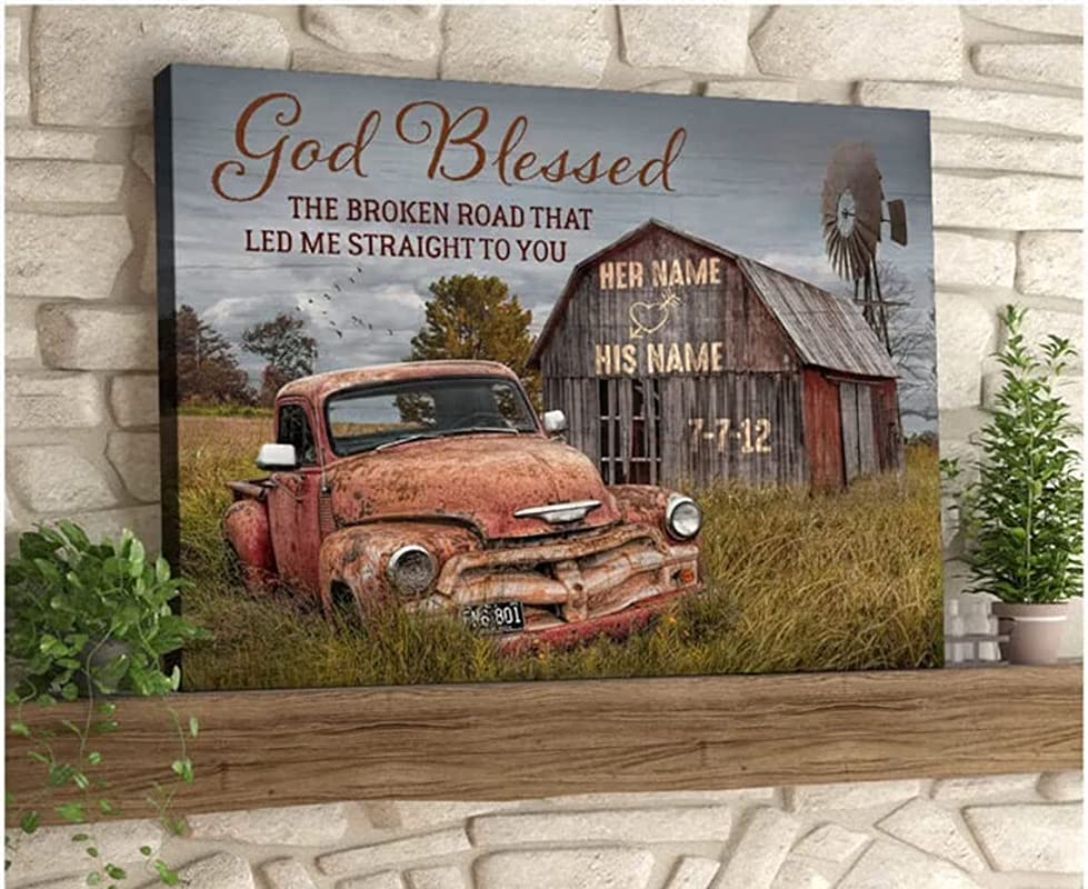 Customize Anniversary Wedding God Blessed The Broken Road Old Truck and Barn for Couple