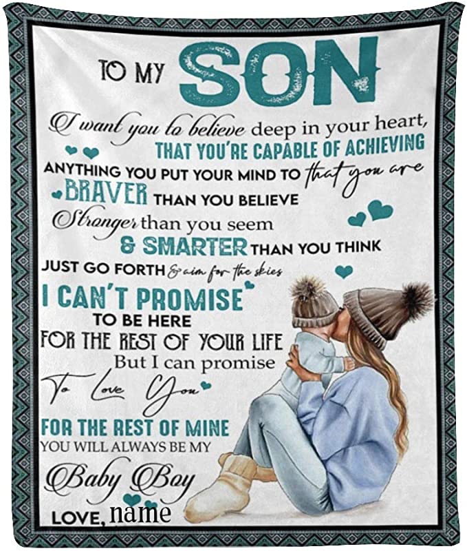 Skitongifts Blanket For Sofa, Bed Throws Custom With Name Text To My Son You Will Always Be My Baby Boy