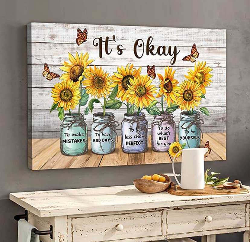 It's Okay to Make Mistakes Butterfly and Sunflower Mason Jar Rustic Motivational Farmhouse