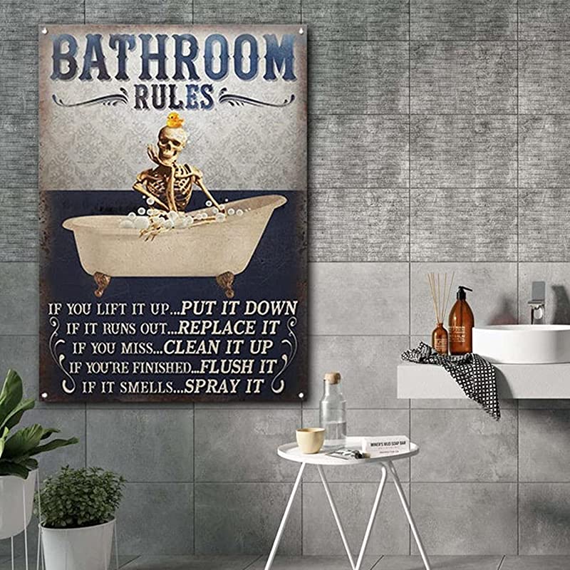 Skeleton Bathroom Rules Wrapped, Halloween Bathroom Skeleton