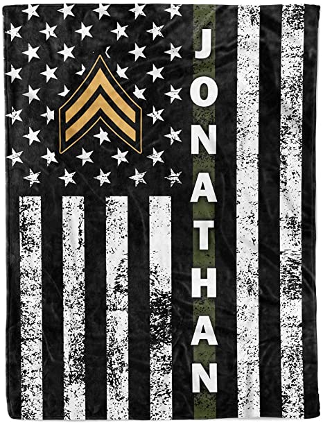 Skitongifts Blanket For Sofa, Bed Throws Custom Name Officer Insignia Rank United States Soldier Usa Military Veteran Birthday Christmas