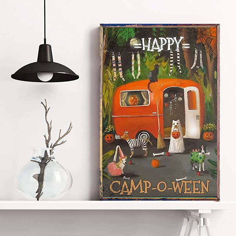 Happy Camping Halloween, Happy Camp O Ween, Ghost Dog Cat Pumpkin Halloween