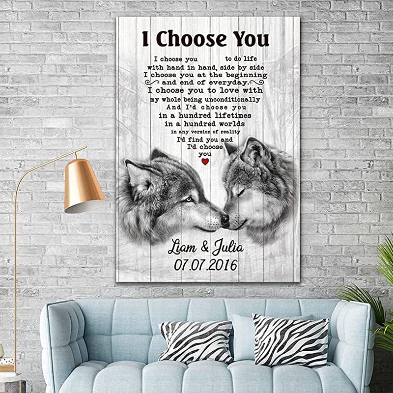 Customize Wolf Couple I Choose You to Do Life with Hand in Hand, Side by Side