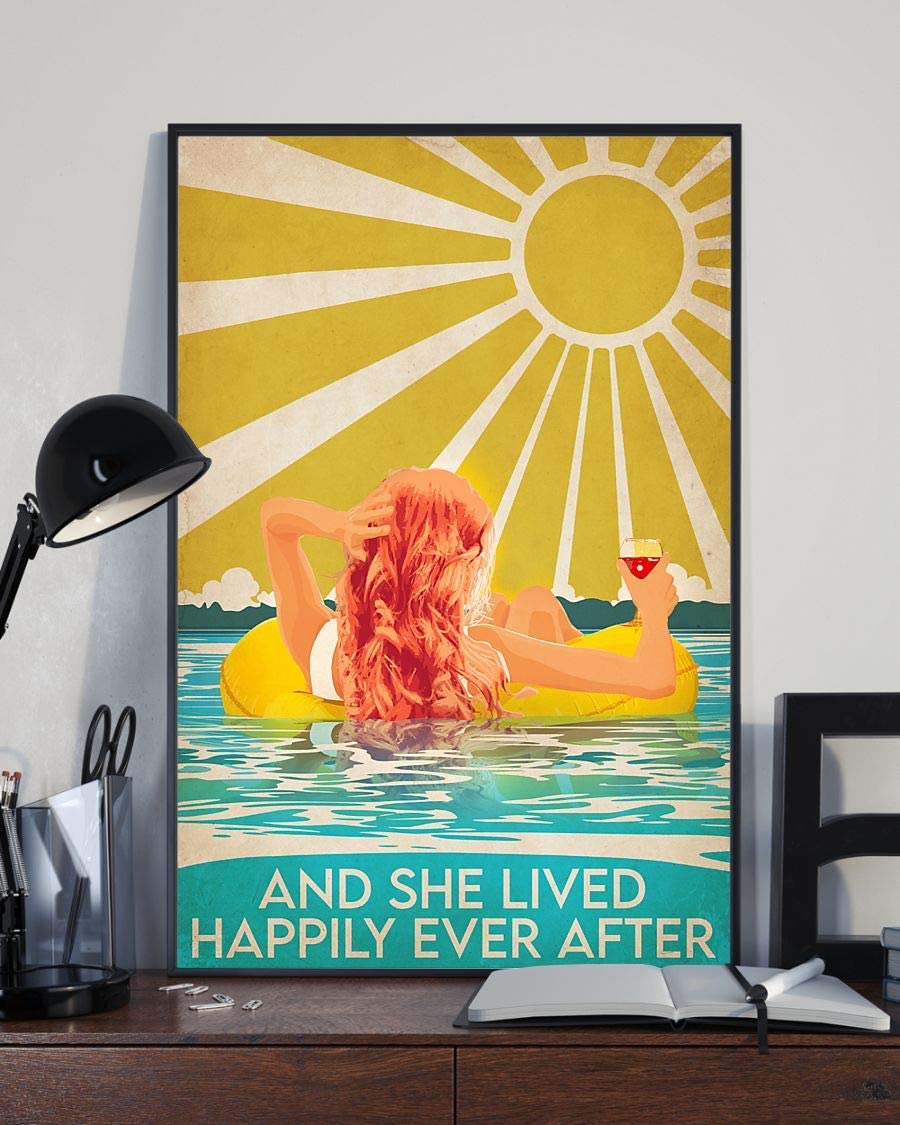 Swimming And She Lived Happily Ever After Wine Girl Retro Sun 1208