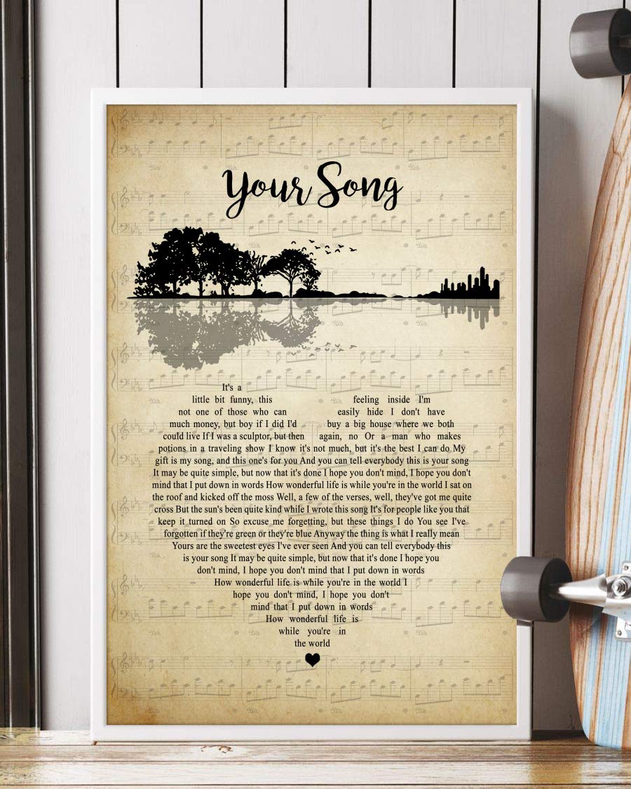 Your Song, Song Lyrics Guitar Heart Vintage Portrait