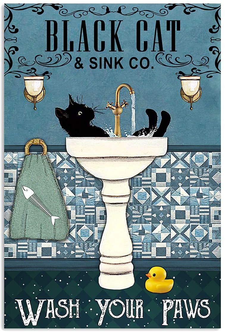 Black Cat Wash Your Paws Bathroom Funny Black Cat Funny