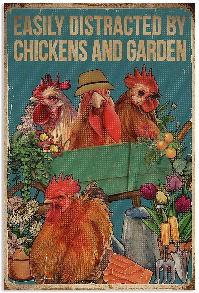 Retro Easily Distracted By Chicken And Garden Hen Flower Tools