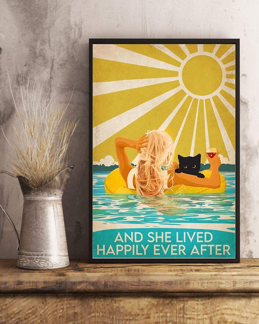 Swimming Ocean Girl With Cat And Wine And She Lived Happily Ever After 1208