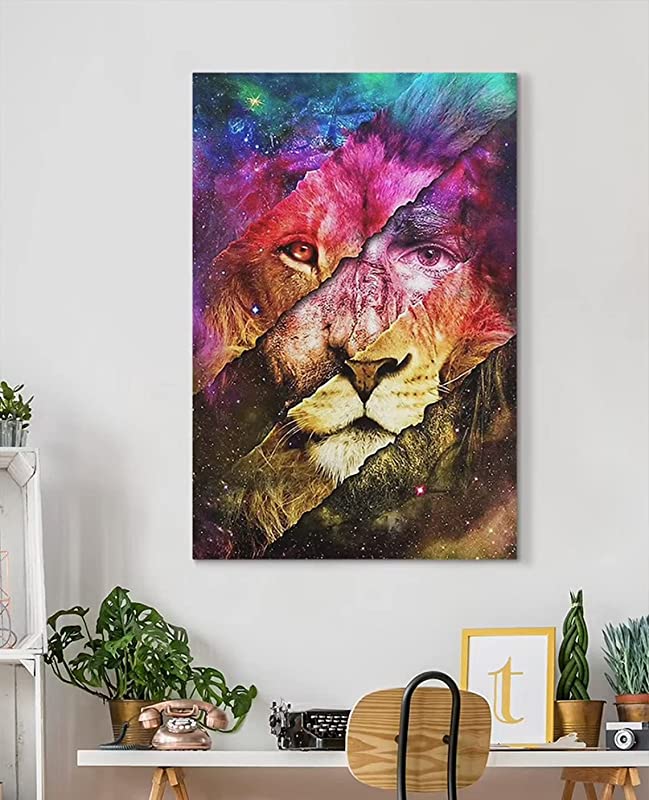 Colorful Lion of Judah, Amazing Lion Jesus, God, Christian God Home Art Housewarming