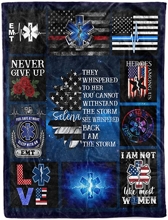 Skitongifts Blanket For Sofa, Bed Throws Custom Name Ems Emt Paramedic Christmas Birthday Thin White Line Star Of Life Appreciation Graduation