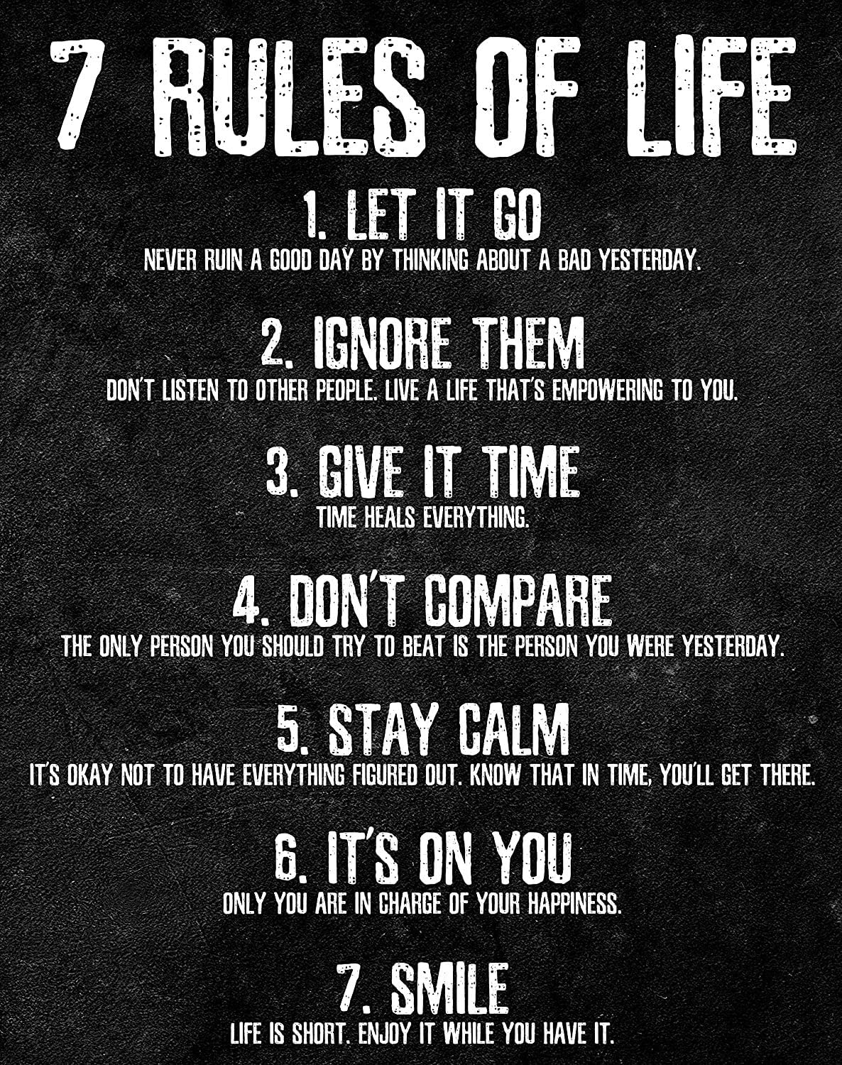 7 Rules Of Life Motivation Inspiring Quote Black White Minimal Simple