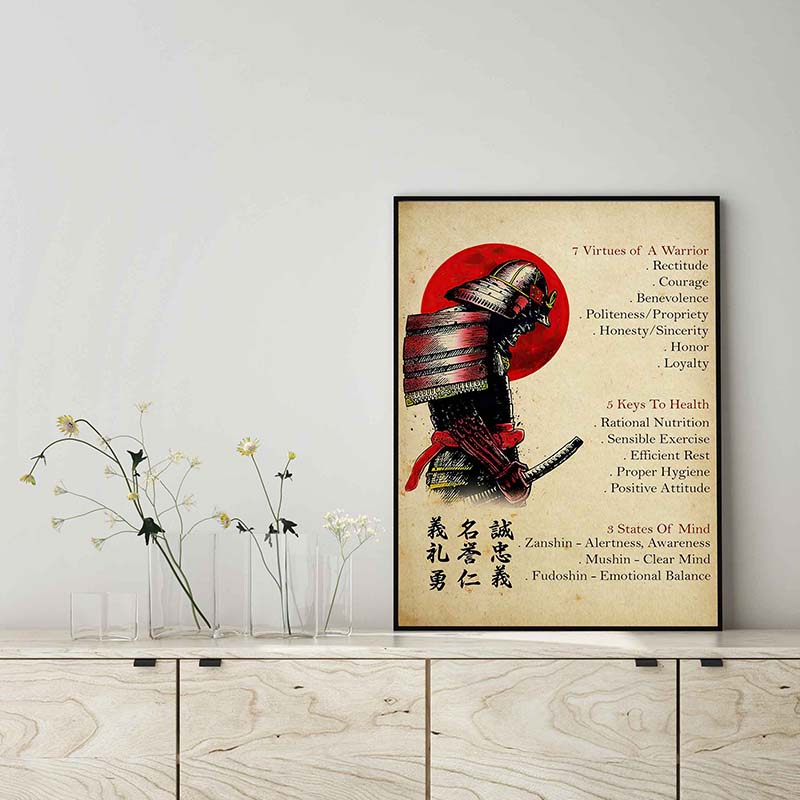 Skitongifts Wall Decoration, Home Decor, Decoration Room 7 Virtues Of A Warrior 5 Keys To Health 3 States Of Mind TT0303