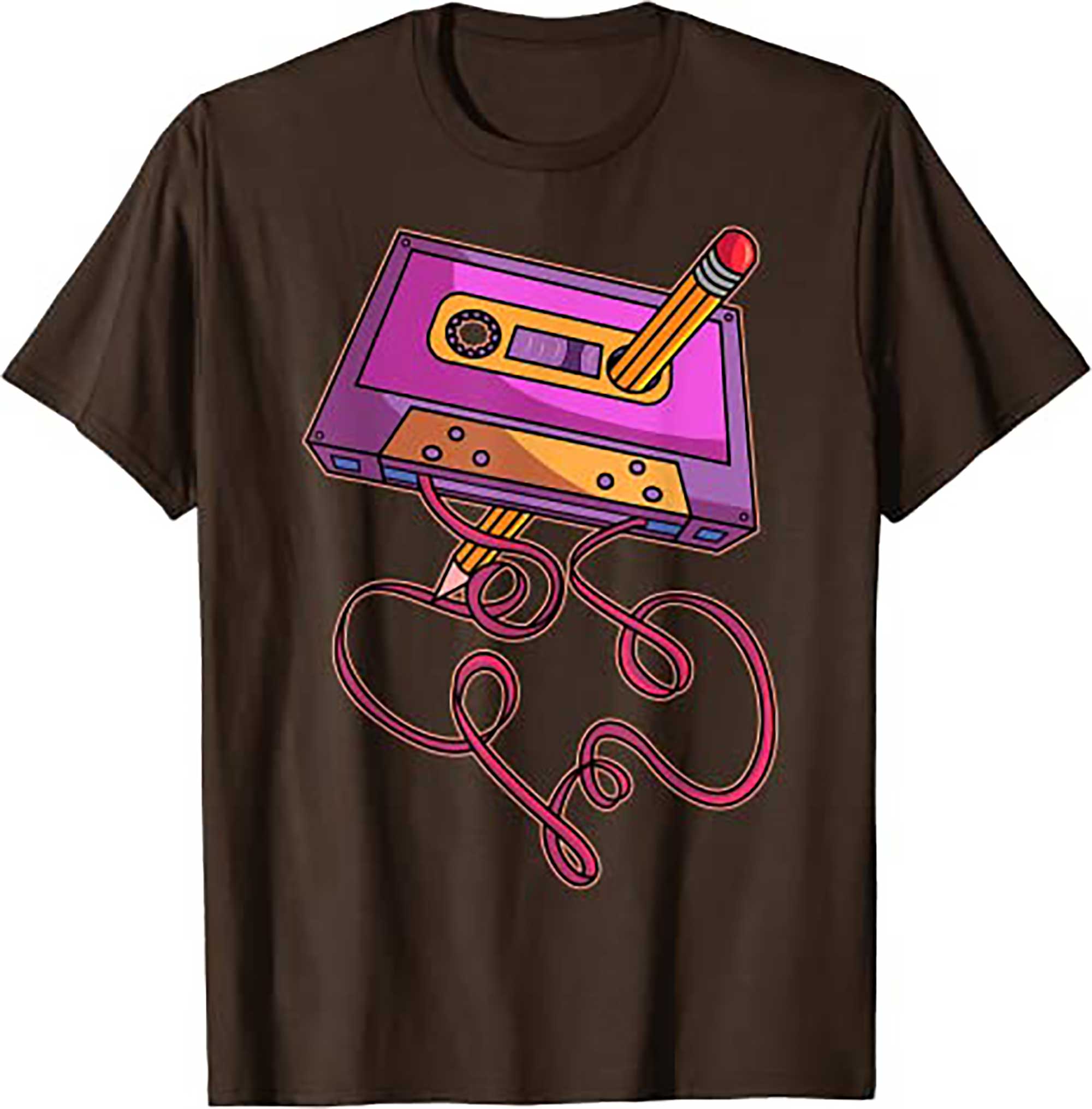 Skitongift 80s Cassette Tape Pencil 1980s Retro Vintage Throwback Music T Shirt 