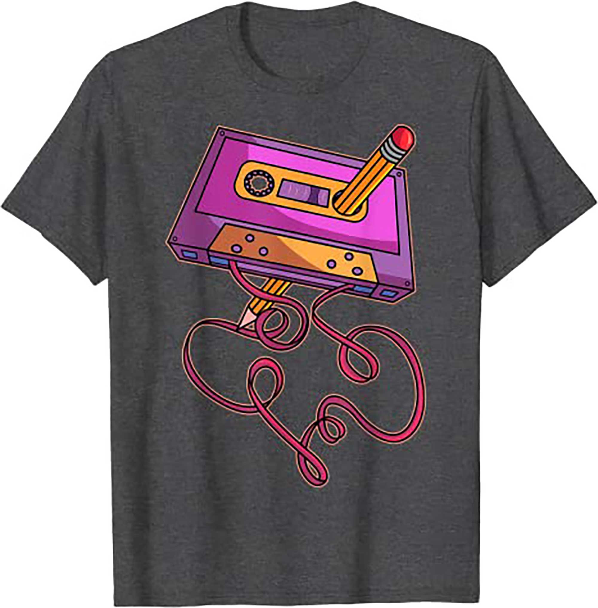 Skitongift 80s Cassette Tape Pencil 1980s Retro Vintage Throwback Music T Shirt