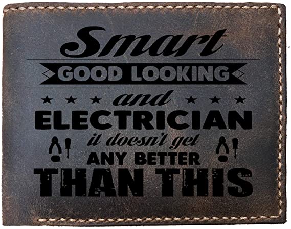 Smart Good Looking Electrician Funny Skitongifts Custom Laser Engraved Bifold Leather Wallet Vintage