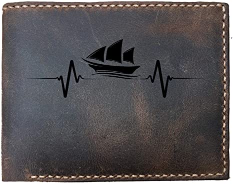 Sailor Sailboat Heartbeat Sailing Funny Skitongifts Custom Laser Engraved Bifold Leather Wallet Vintage