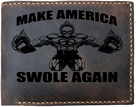 Make America Swole Again Funny Lifting Funny Skitongifts Custom Laser Engraved Bifold Leather Wallet Vintage