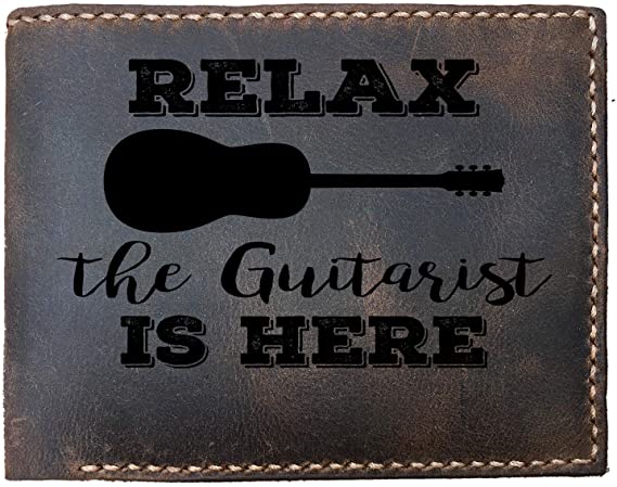 Relax The Guitarist Is Here Funny Skitongifts Custom Laser Engraved Bifold Leather Wallet Vintage