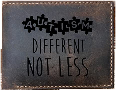 Autism Different Not Less Puzzle Awareness Funny Skitongifts Custom Laser Engraved Bifold Leather Wallet Vintage