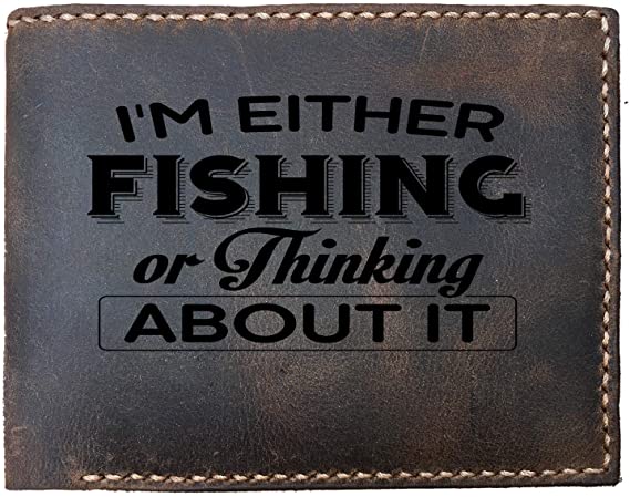 I'm Either Fishing Or Thinking About It Funny Skitongifts Custom Laser Engraved Bifold Leather Wallet Vintage