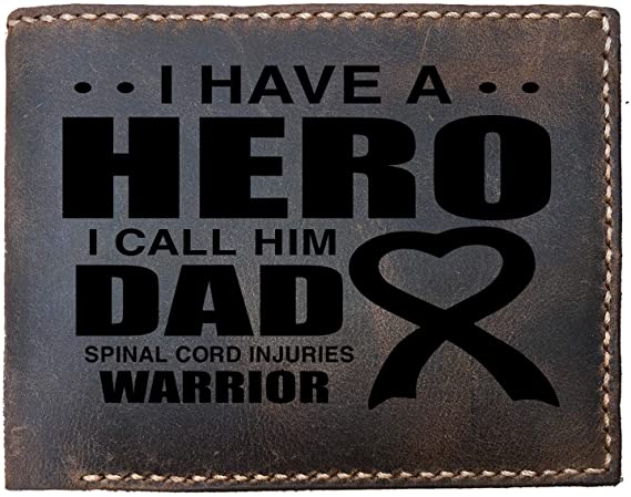 My Hero Is My Dad Spinal Cord Injuries Awareness Funny Skitongifts Custom Laser Engraved Bifold Leather Wallet Vintage