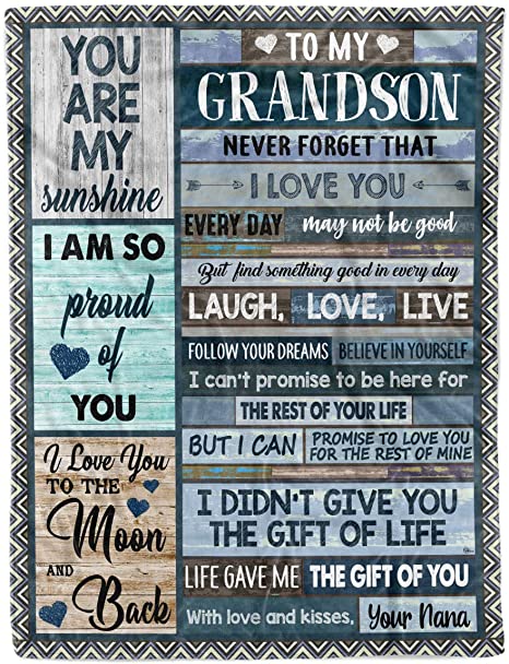 Skitongifts Blanket For Sofa, Bed Throws Custom Grandpa Grandma Name To My Grandson Birthday Christmas Graduation Grandfather Grandmother Ver2