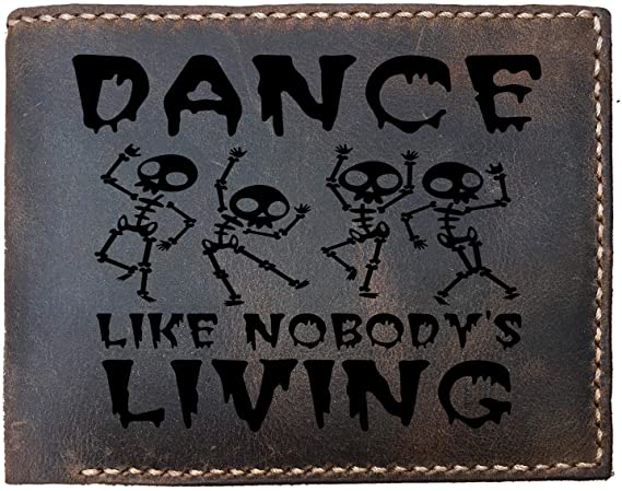 Skeleton Dance Like Nobody's Living Funny Skitongifts Custom Laser Engraved Bifold Leather Wallet Vintage