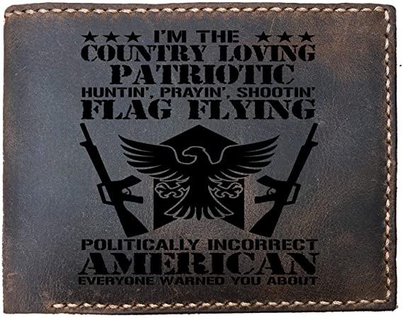 Patriotic Flag flying American Funny Skitongifts Custom Laser Engraved Bifold Leather Wallet Vintage