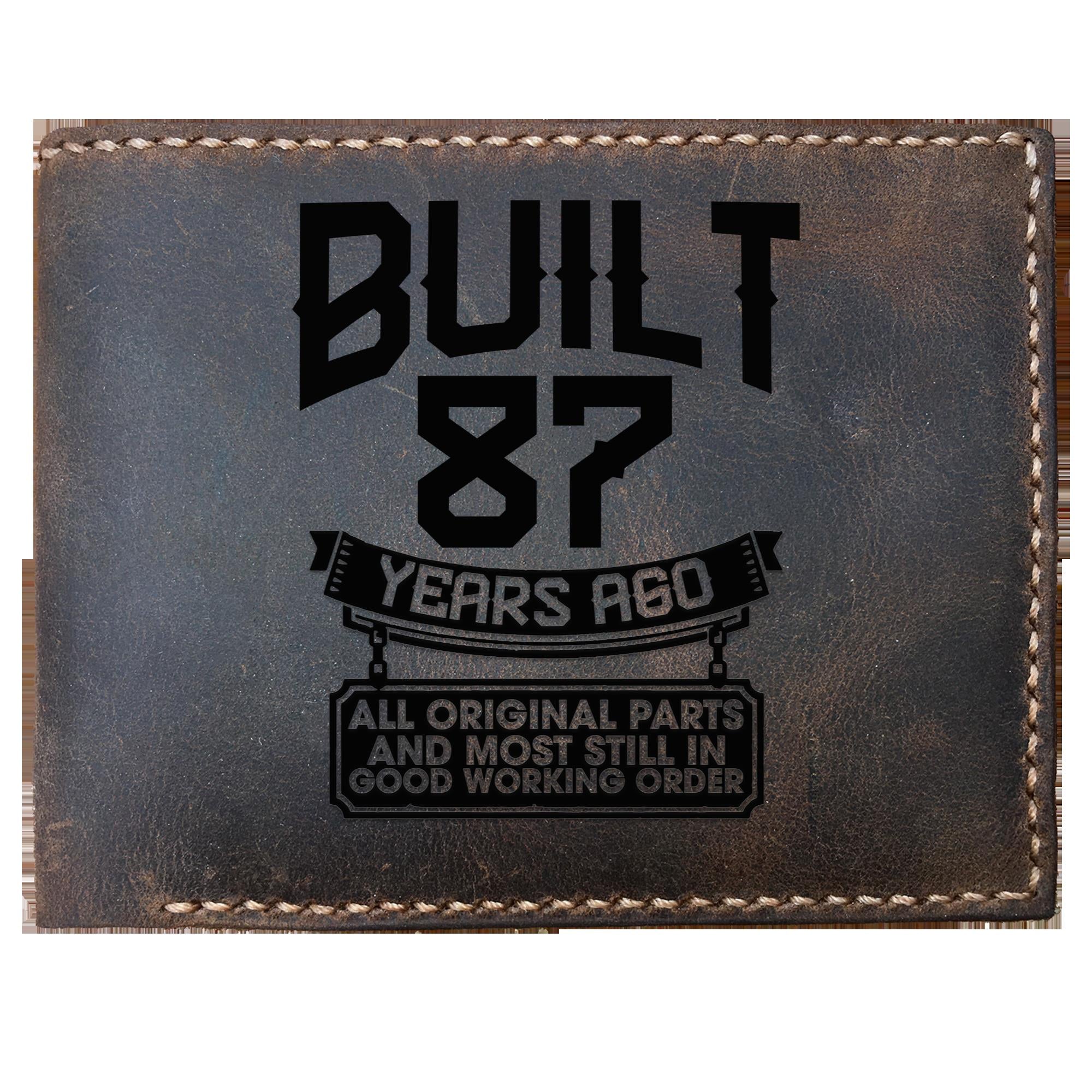 Funny Skitongifts Custom Laser Engraved Bifold Leather Wallet Vintage, Minimalist Wallet 87th Birthday For Father, Grandpa, Brother, Friend, Men