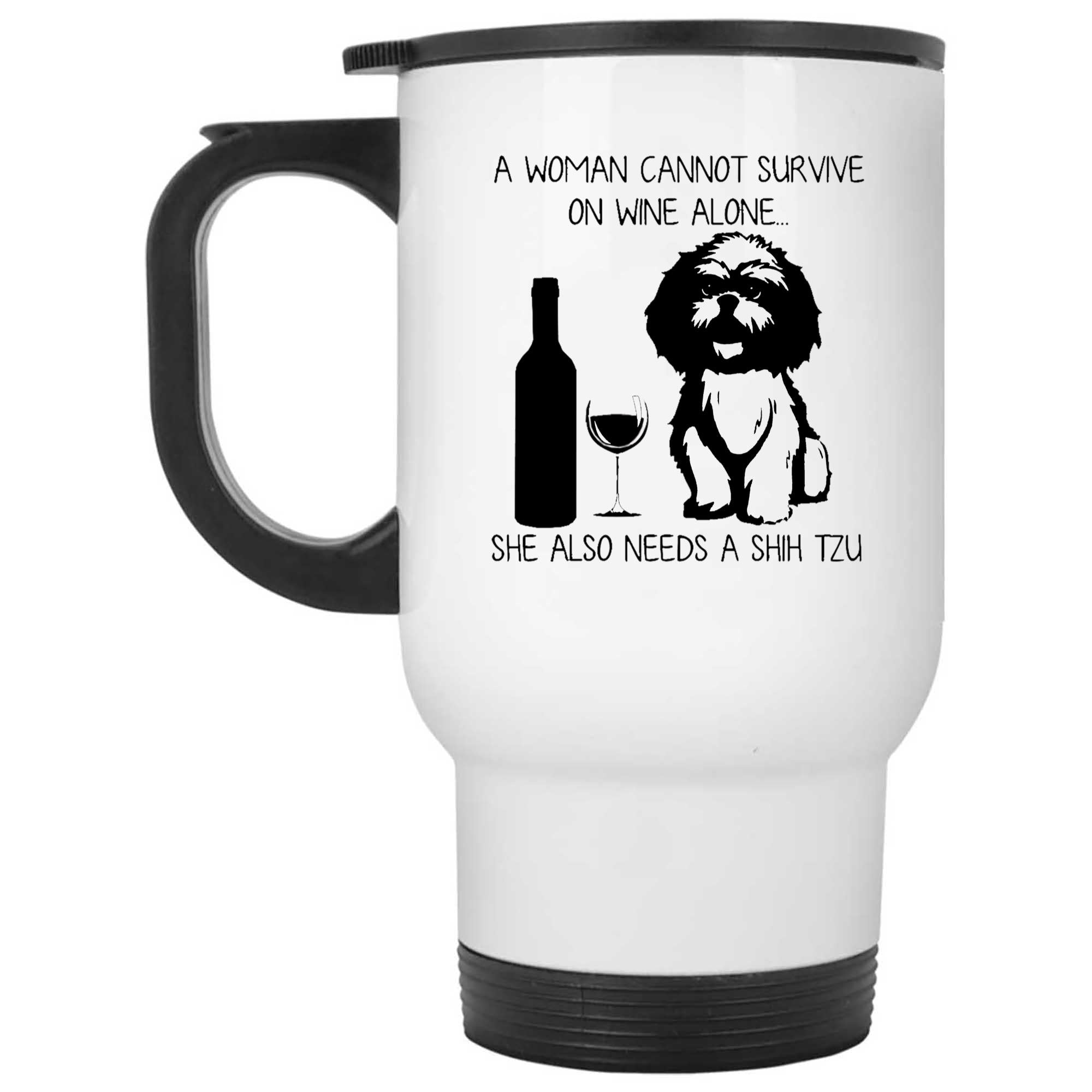 Skitongifts Funny Ceramic Novelty Coffee Mug A Woman Cannot Survive On Wine Alone She Also Needs A Shih Tzu XcDX9Gg