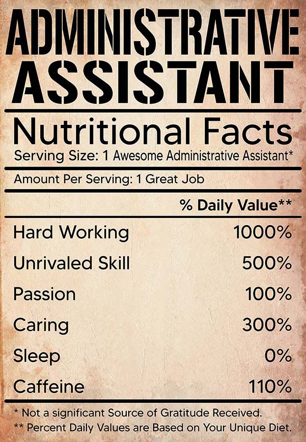 Administrative Assistant Nutritional Facts Label-MH2109