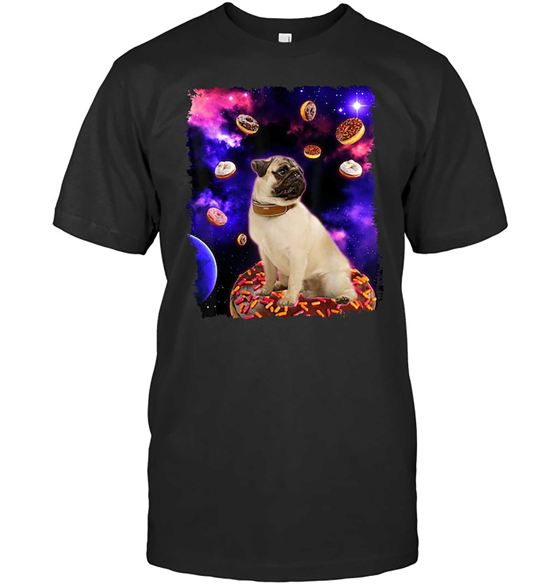 Skitongift-Adorable-Pug-In-Space-With-Doughnuts-Pug-Dog-Gifts-T-Shirt-Funny-Shirts-Hoodie-Sweater-Short-Sleeve-Casual-Shirt