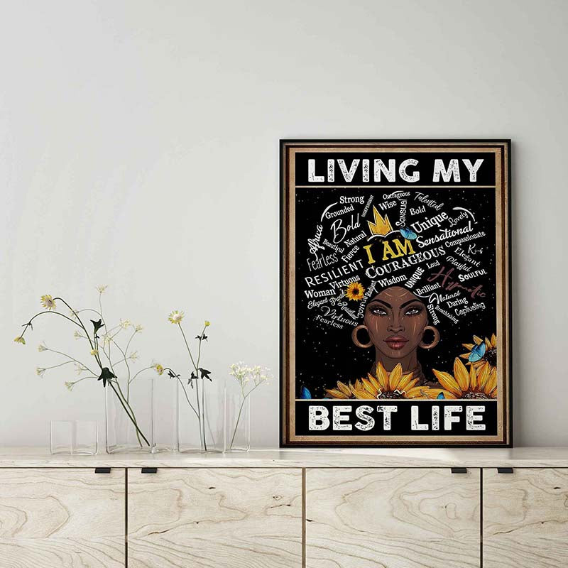 Skitongifts Wall Decoration, Home Decor, Decoration Room Africa Retro Living Best Life I Am Courageous Wisdom Strong Queen Sunflower Melanin TT1402