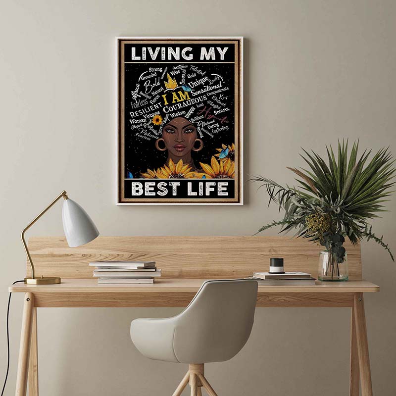 Skitongifts Wall Decoration, Home Decor, Decoration Room Africa Retro Living Best Life I Am Courageous Wisdom Strong Queen Sunflower Melanin TT1402