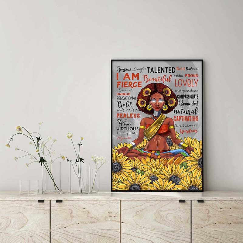 African American Wall Art Black Girl Yoga Meditation In Sunflower Paintings TTK1608