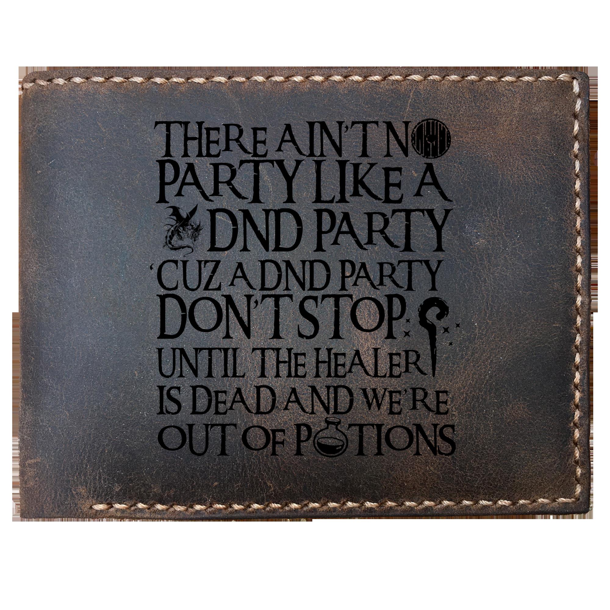 Skitongifts Funny Custom Laser Engraved Bifold Leather Wallet For Men, Aint No Party Like A Dnd Party Rpg For Gamers