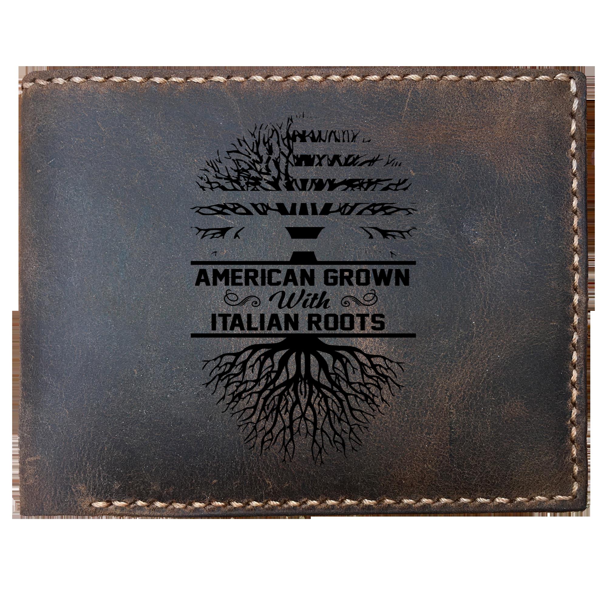 Skitongifts Funny Custom Laser Engraved Bifold Leather Wallet For Men, American Grown With Italian Roots Perfect Birthday Special