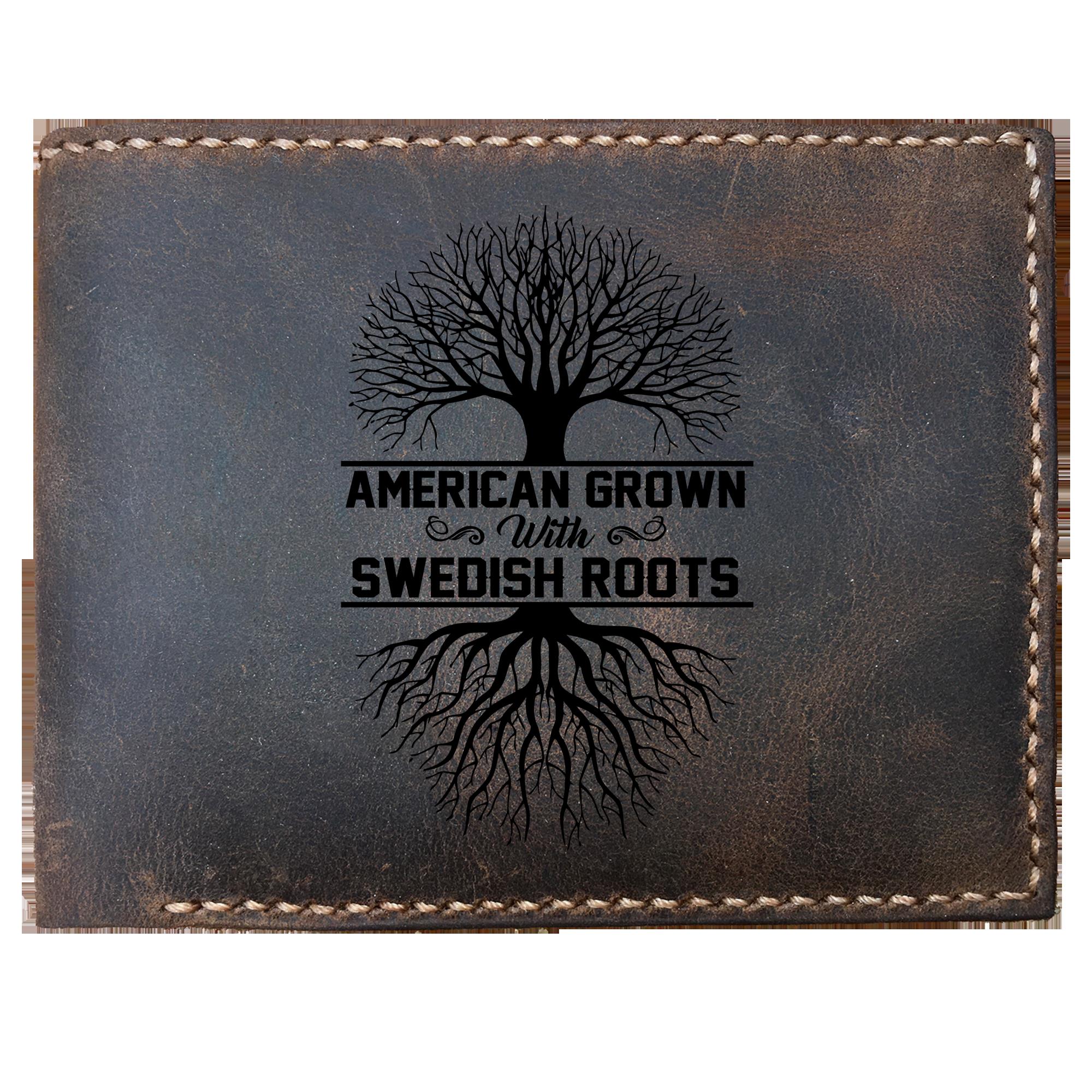 Skitongifts Funny Custom Laser Engraved Bifold Leather Wallet For Men, American Grown With Swedish Roots
