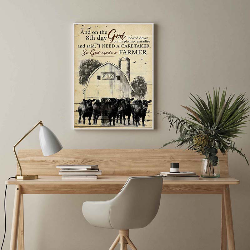 Skitongifts Wall Decoration, Home Decor, Decoration Room Angus Cows Farm So God Made A Farmer-TT2803