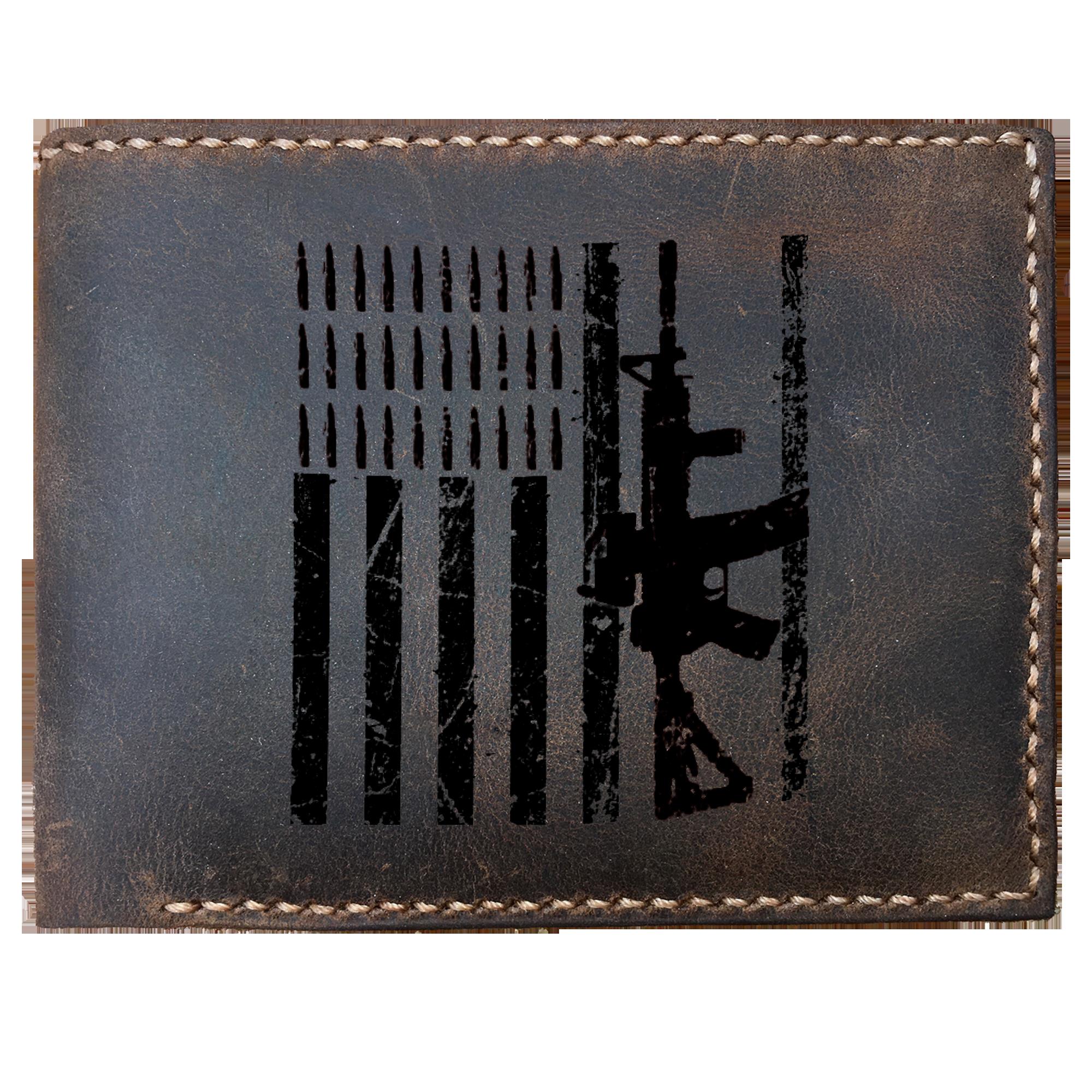 Skitongifts Funny Custom Laser Engraved Bifold Leather Wallet For Men, Ar-15 American Flag Gun Support 2nd Amendment