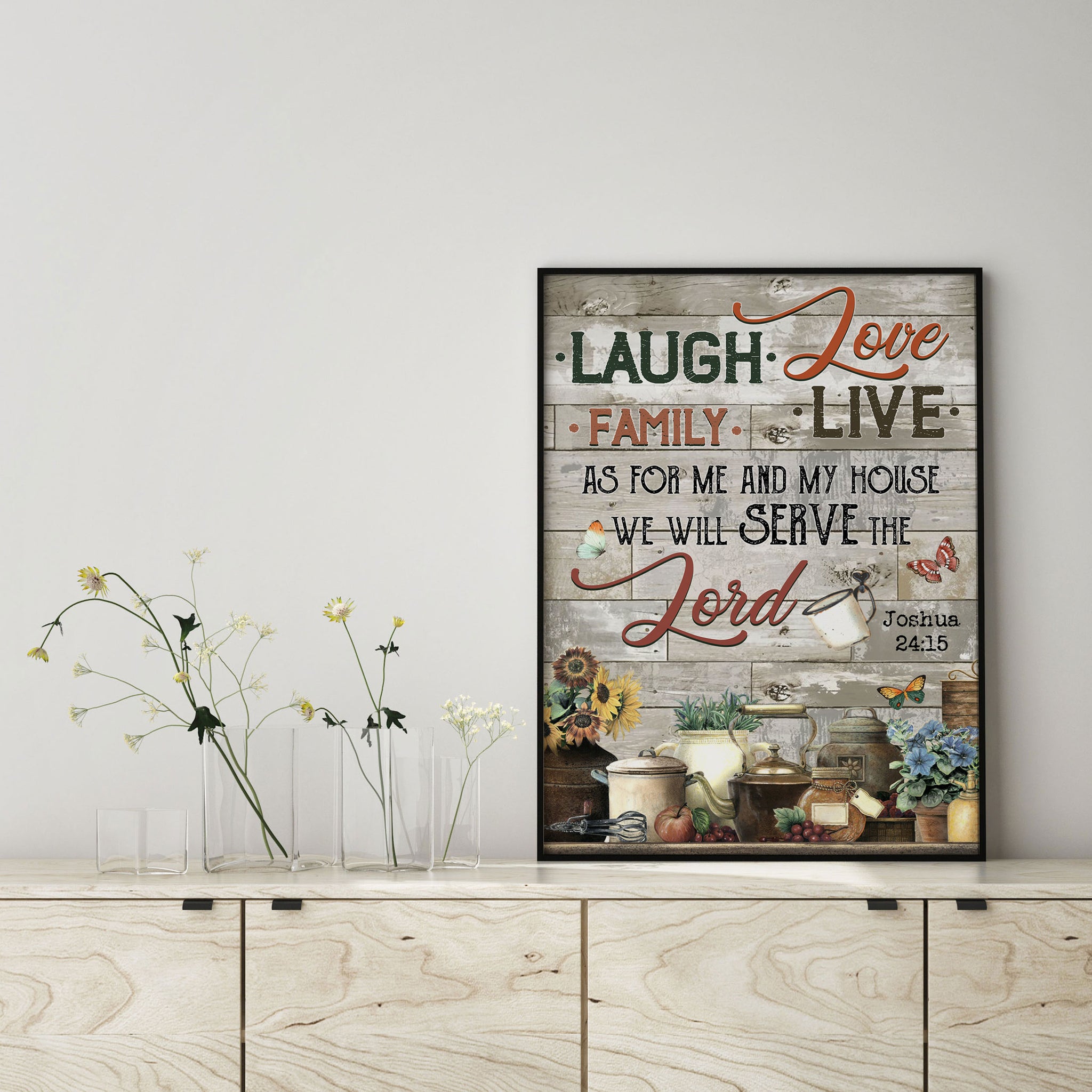 As For Me And My House Laugh Love Live Family Vintage Farmhouse Kitchen-MH0708